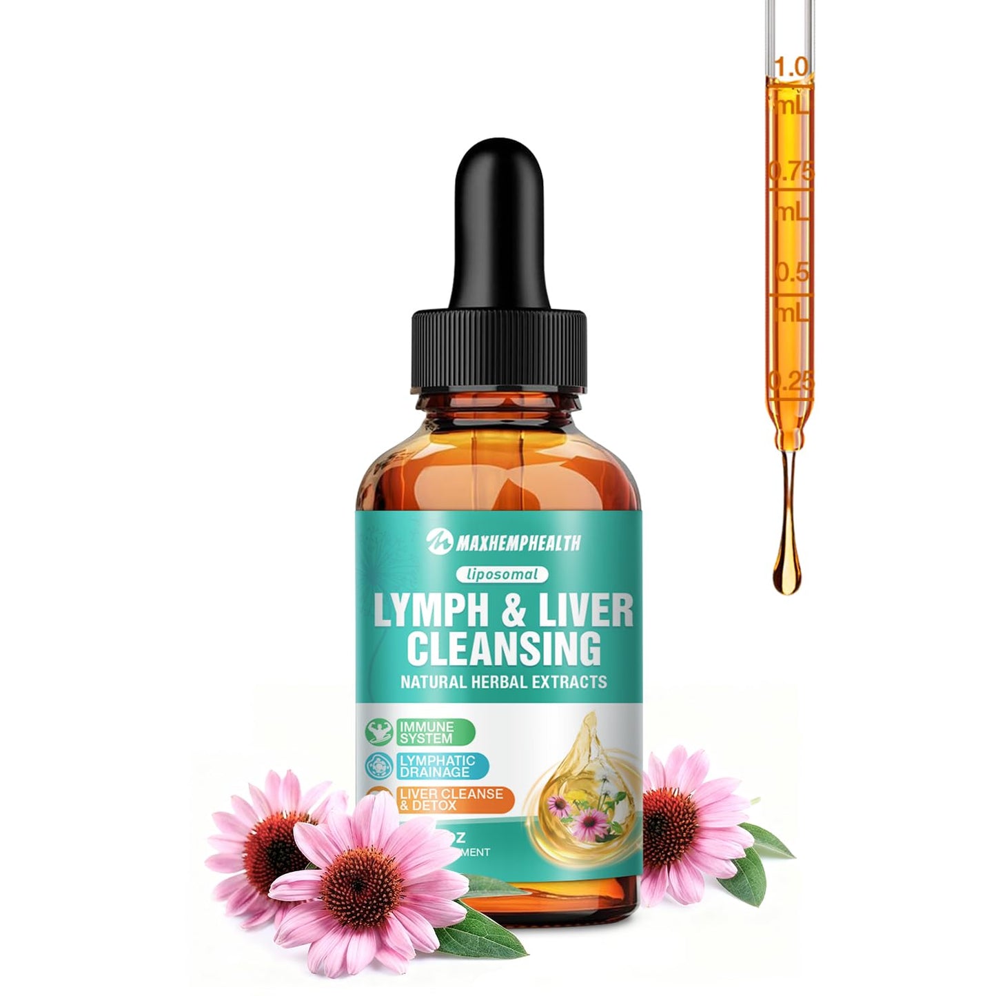 Maxhemphealth Liposomal Lymphatic Drainage Drops - 60ML Lymph & Liver Cleanse Supplement, Natural Herbal Blend & Multivitamin for Immunity, Lymphatic Support & Liver Detox, Vegan, Non-GMO, Gluten-Free Maxhemphealth buy supplements Au