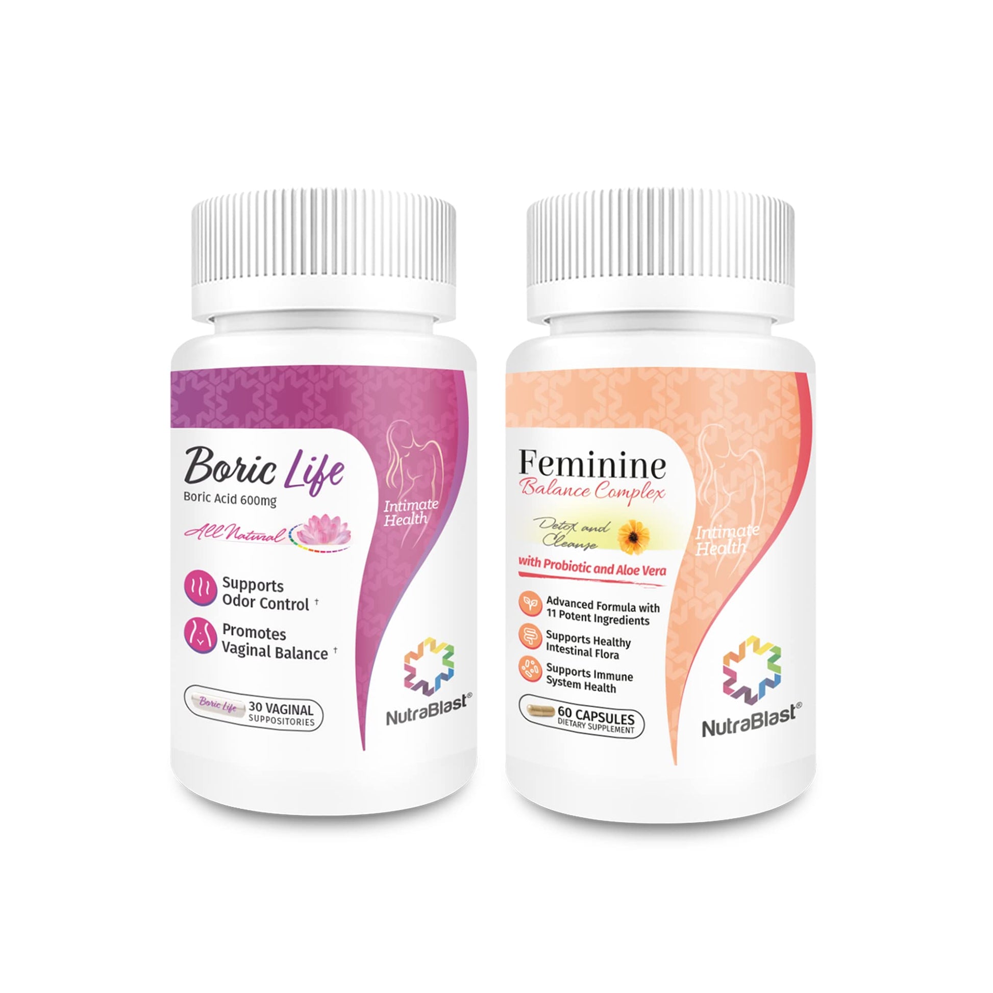 NutraBlast Boric Acid Suppositories 600mg (30 Count) Bundle with Feminine Balance Complex (60 Capsules) | Detox & Cleanse | Supports Healthy Intestinal Flora & Immune System NutraBlastBuy Supplements Australia