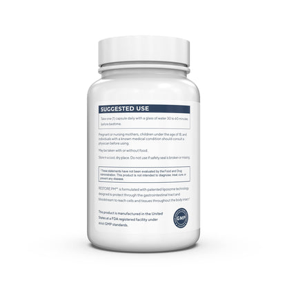 Renue By Science Restore PM | Liposomal Melatonin GABA Supplements | 60 Capsules with Melatonin (3.5mg) 5HTP (100mg) Glutathione (65mg) Apigenin (75mg) GABA (150mg) - Non-GMO | Made in The USA Renue By ScienceBuy Supplements Australia