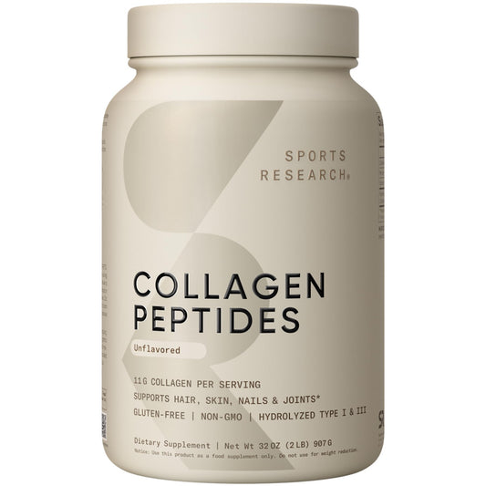 Sports Research Collagen Peptides - Hydrolyzed Type 1 & 3 Collagen Powder Protein Supplement for Healthy Skin, Nails, & Joints - Easy Mixing Vital Nutrients & Proteins,