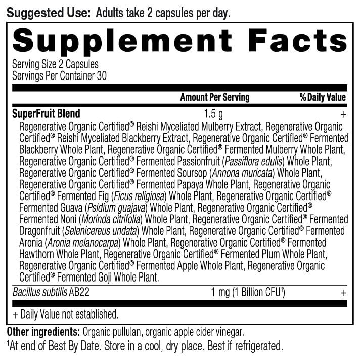 Ancient Nutrition Regenerative Organic Certified SuperFruits Capsules, Supports Gut and Immune System Health, Made with Probiotics, Dragonfruit, Mulberry, and Goji, 60 Count Ancient NutritionBuy Supplements Australia
