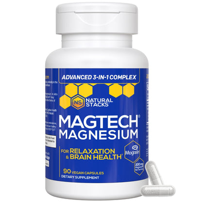 MagTech Magnesium Complex for Women & Men - 3 Forms of Magnesium: Glycinate, Magtein L-Threonate & Taurate - 200mg Chelated Complex