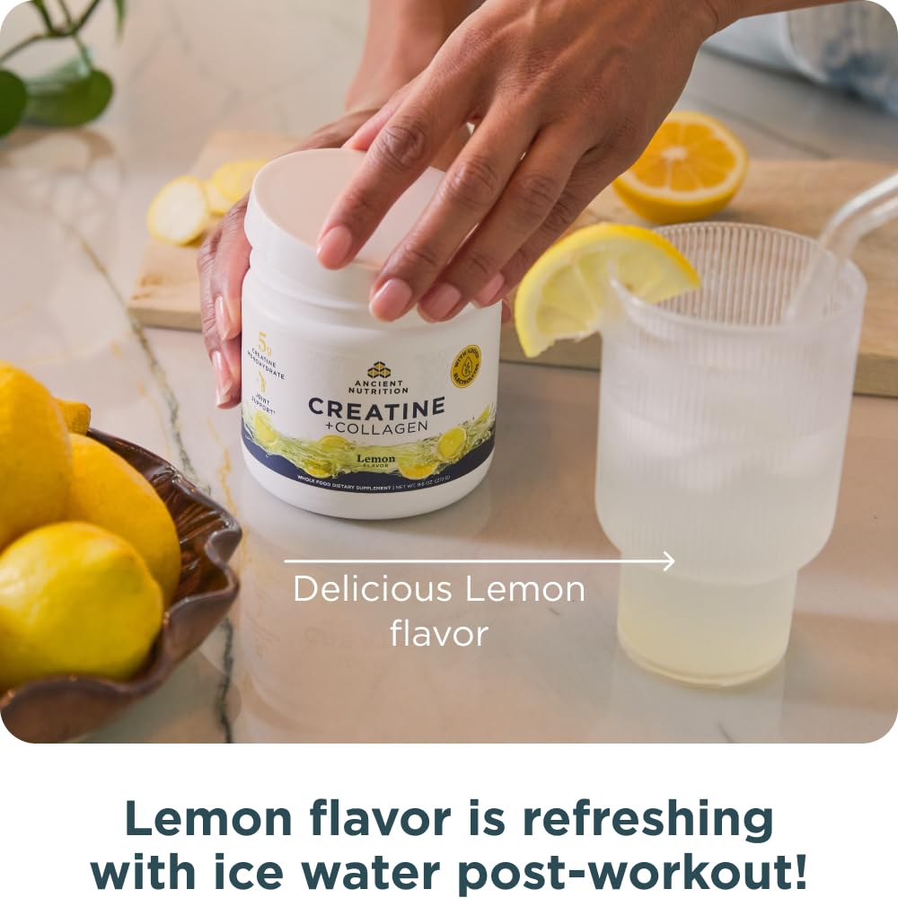 Ancient Nutrition Creatine + Collagen – Muscle Strength, Lean Body Mass, Joint Comfort & Cognitive Support – Includes 5g Creatine Monohydrate for Women + Electrolytes, Lemon, 30 Servings Ancient NutritionBuy Supplements Australia