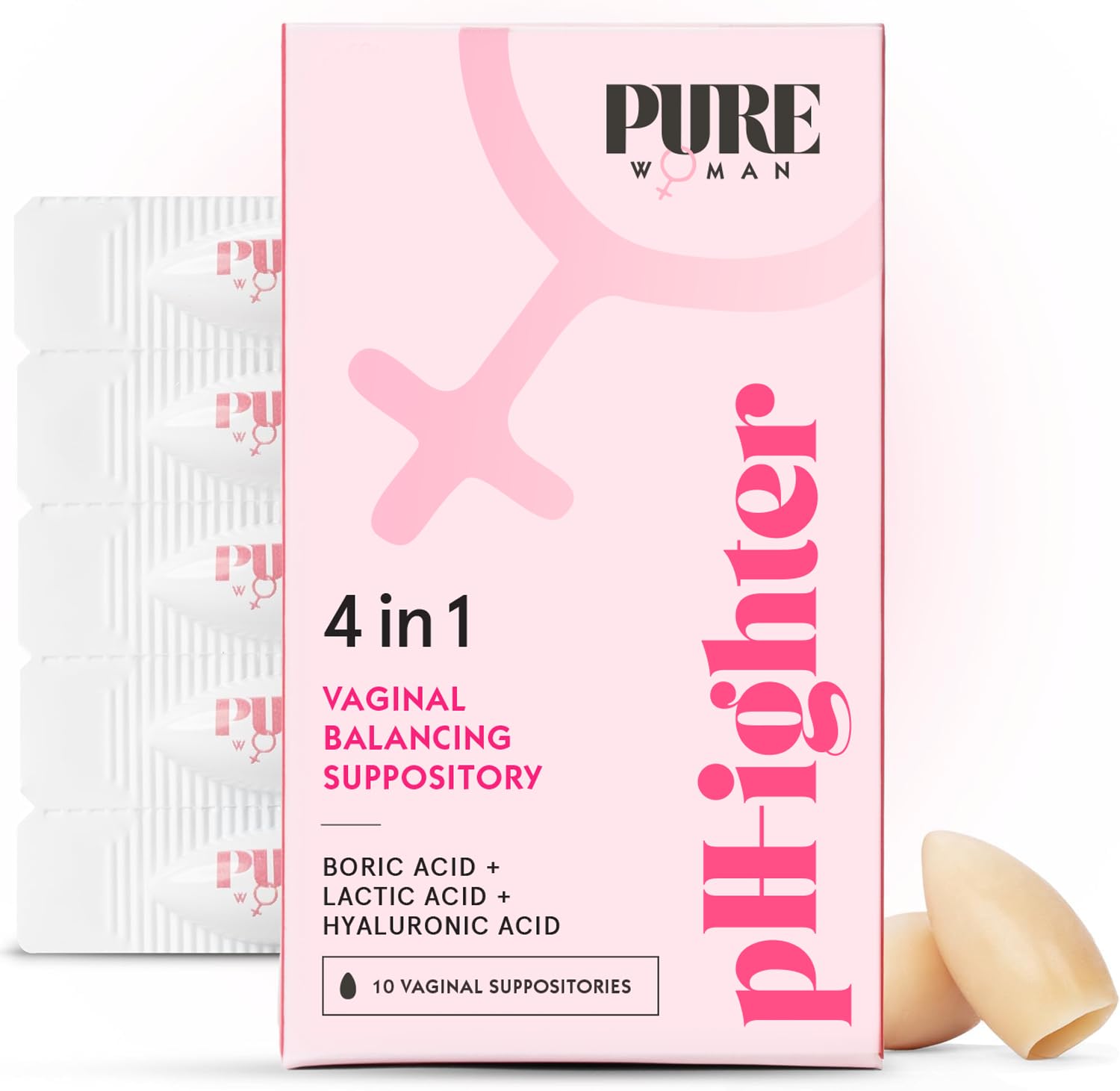 PURE WOMAN - pH-ighter Vaginal Boric Acid Suppositories for Women - Hyaluronic Acid - 4 in 1 Vaginal Suppositories for Discomfort, Dryness, Odor & pH Balance- Full Vaginal Health Care - 5pk PURE WOMANBuy Supplements Australia