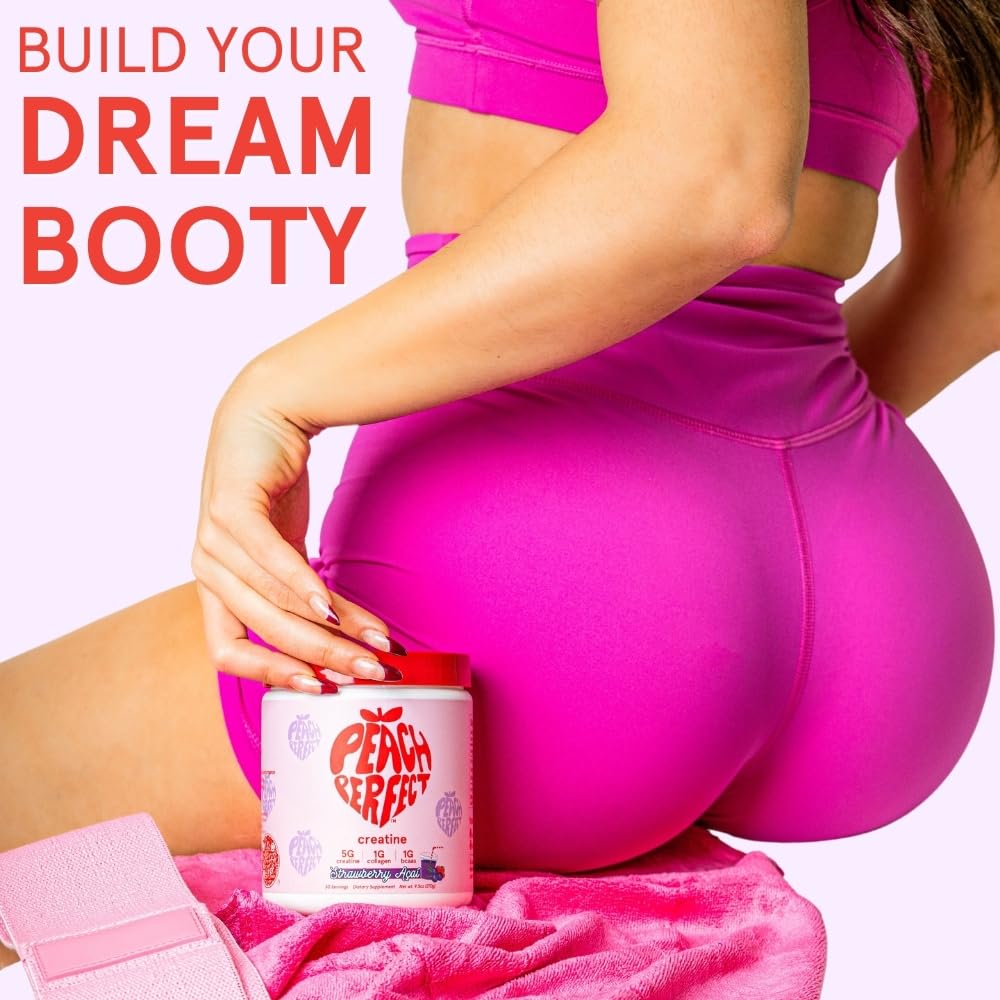 Peach Perfect Creatine Blend for Women – Micronized Creatine Monohydrate with BCAA & Collagen for Glute Strength Support – Pink Lemonade – 30 Servings