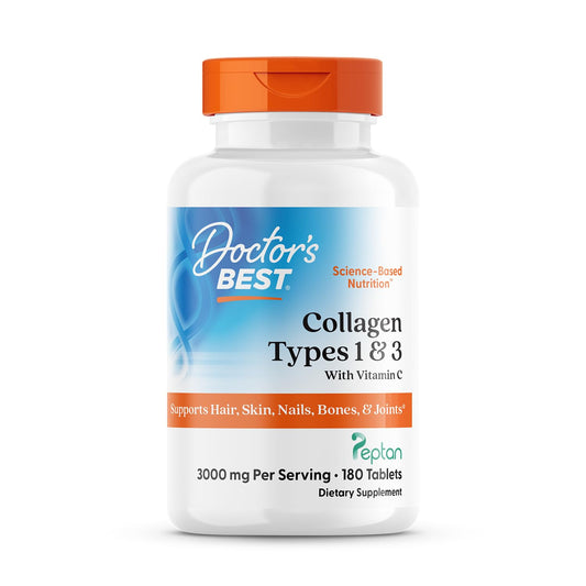 Doctor's Best Collagen Peptides Types 1 & 3 - Collagen Supplement for Women & Men, Supports Hair, Skin, Nails, & Joint Health, Includes 30 mg Vitamin C
