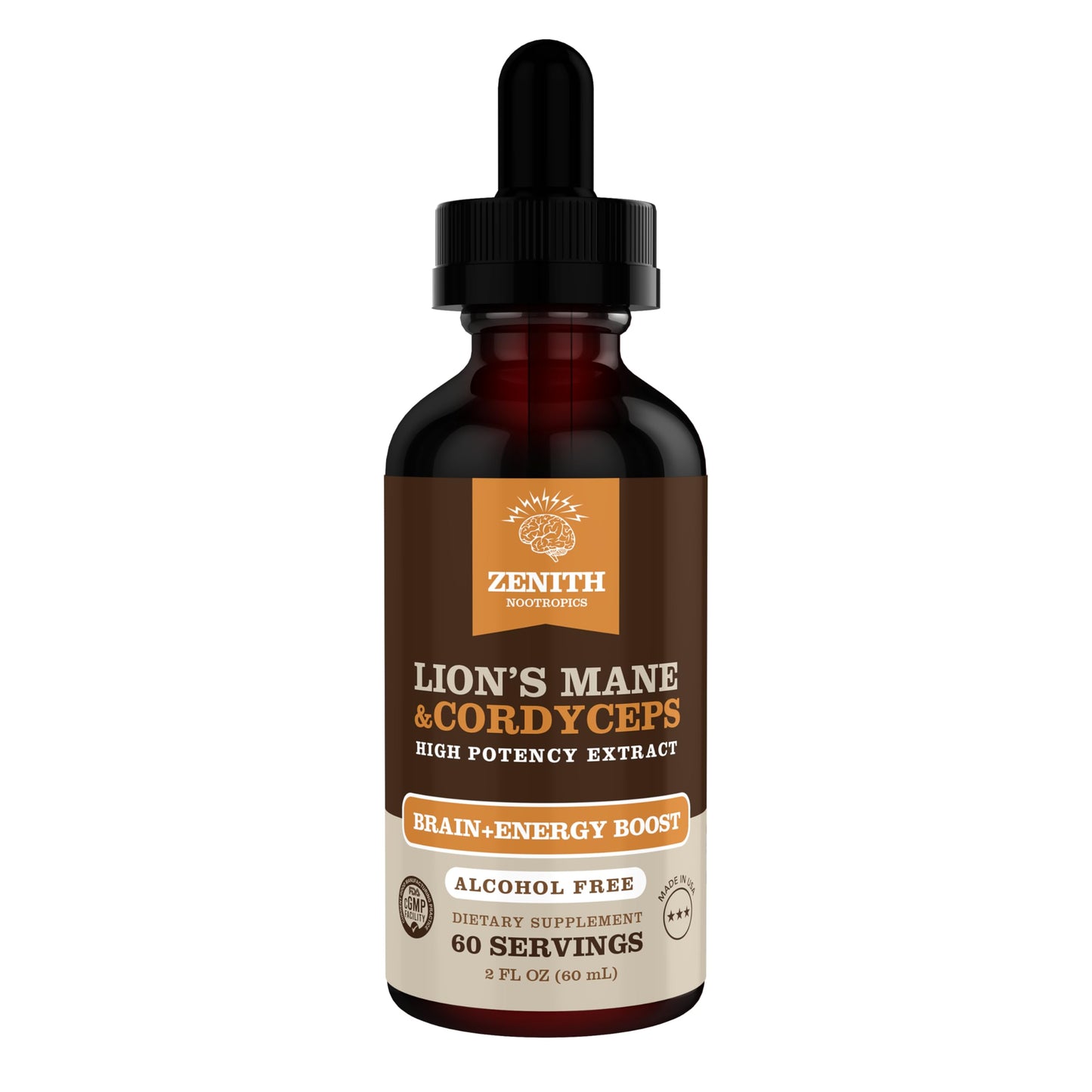 Zenith Nootropics Lion’s Mane & Cordyceps Supplement – Brain & Energy Support – Focus, Memory, Clarity, Immunity – Vegan, Alcohol-Free Tincture – Up-to 2-Month Supply, 2 fl oz Zenith NootropicsBuy Supplements Australia
