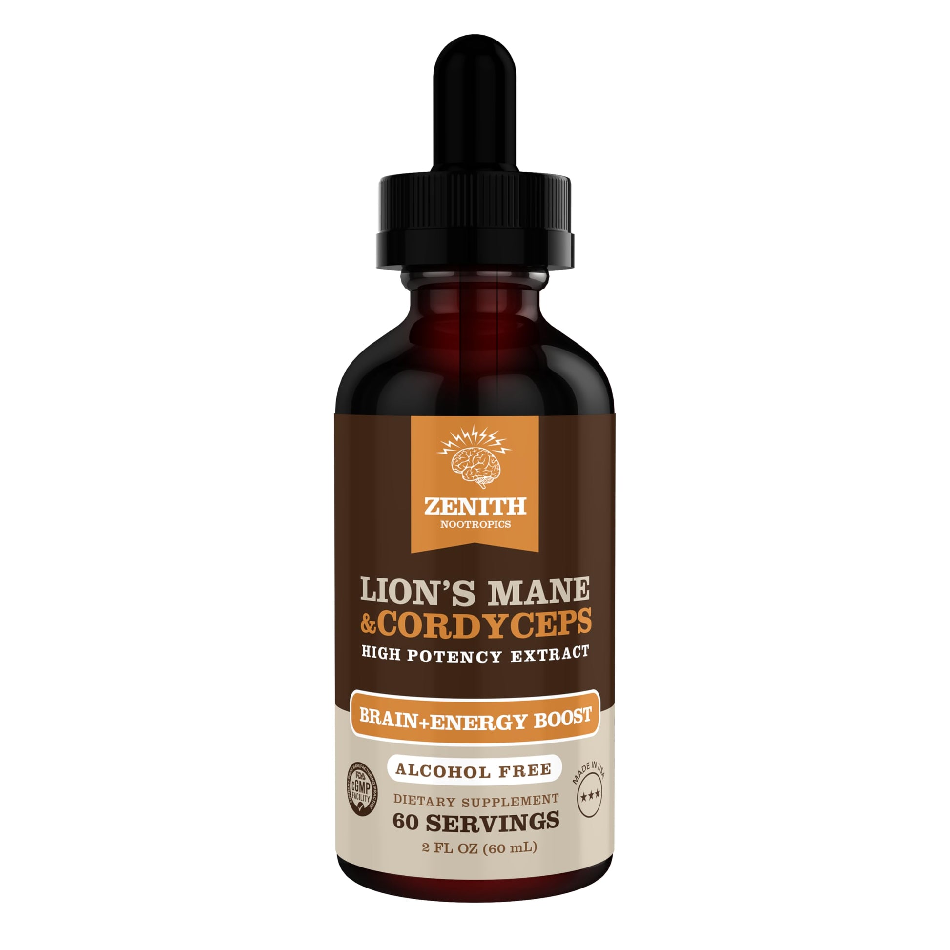 Zenith Nootropics Lion’s Mane & Cordyceps Supplement – Brain & Energy Support – Focus, Memory, Clarity, Immunity – Vegan, Alcohol-Free Tincture – Up-to 2-Month Supply, 2 fl oz Zenith NootropicsBuy Supplements Australia