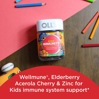 OLLY Kids Immunity Gummy, Immune Support, Wellmune, Elderberry, Vitamin C, Zinc & Kids Multivitamin Gummy Worms, Overall Health and Immune Support, Vitamins and Minerals A, C, D OLLYBuy Supplements Australia