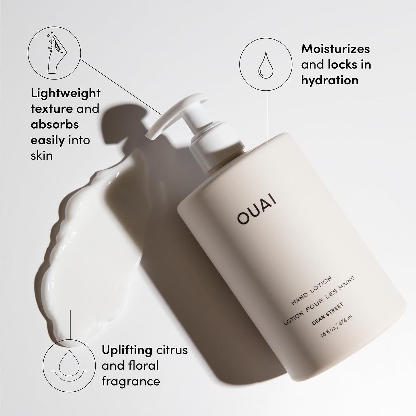 OUAI Hand Wash and Hand Lotion Set, Dean Street Scent - Moisturizes and Exfoliates with Daily Use - Made with Jojoba Esters, Avocado & Rosehip Oils (16 Fl Oz Each) OUAIBuy Supplements Australia