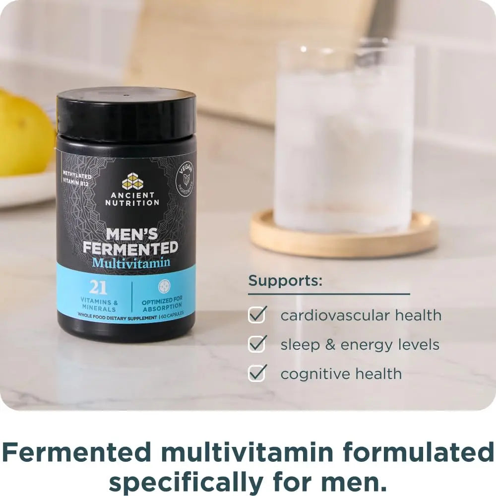 Ancient Nutrition Multivitamin for Men, Men's Fermented Multivitamin with Vitamin A, C, D, E, K, Zinc & Magnesium, Immune Support Ancient Nutrition