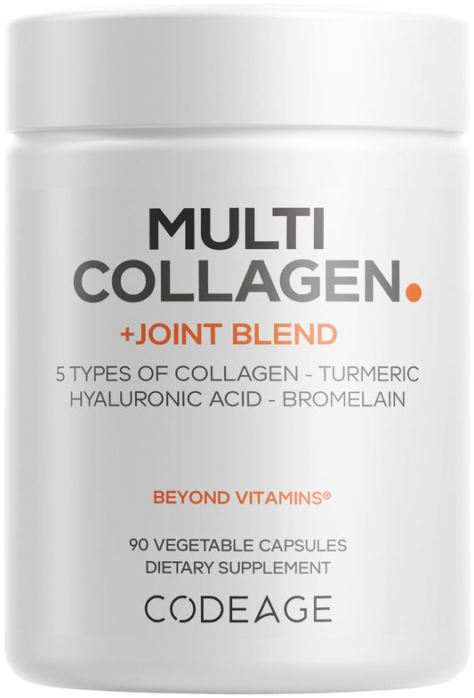 Codeage Multi Collagen Protein + Joint Blend Supplement, Hyaluronic Acid, Bromelain, Turmeric, Ginger, Boswellia, Astaxanthin - Hydrolyzed Bovine Collagen