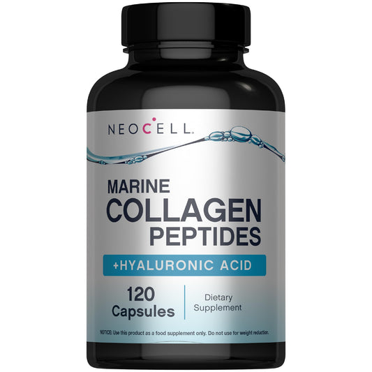 NeoCell Marine Collagen Peptides Capsules | 120 Pills | with Hyaluronic Acid | Plus Vitamin C | for Women and Men