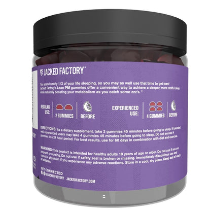 Jacked Factory Lean PM Weight Loss Gummies - Night Time Fat Burner & Appetite Suppressant Sleep Supplement with Melatonin & Ashwagandha