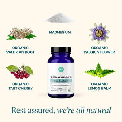 Ora Organic Natural Sleep Aid Supplement Stress Support Calming Herbal Blend with Melatonin from Tart Cherry - Includes Magnesium Citrate, Valerian Root, and Lemon Balm - 1 Month Supply, 60 Capsules Ora OrganicBuy Supplements Australia