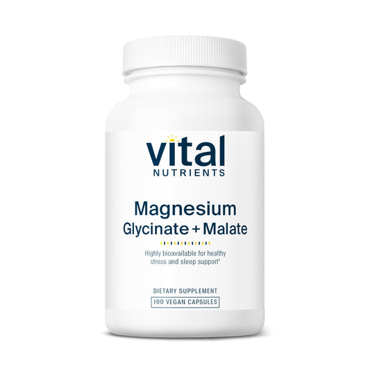 Vital Nutrients Magnesium Glycinate + Malate - 120mg Vegan Magnesium Supplement for Women and Men - Muscle, Heart, Bone Support* - Promotes Relaxation