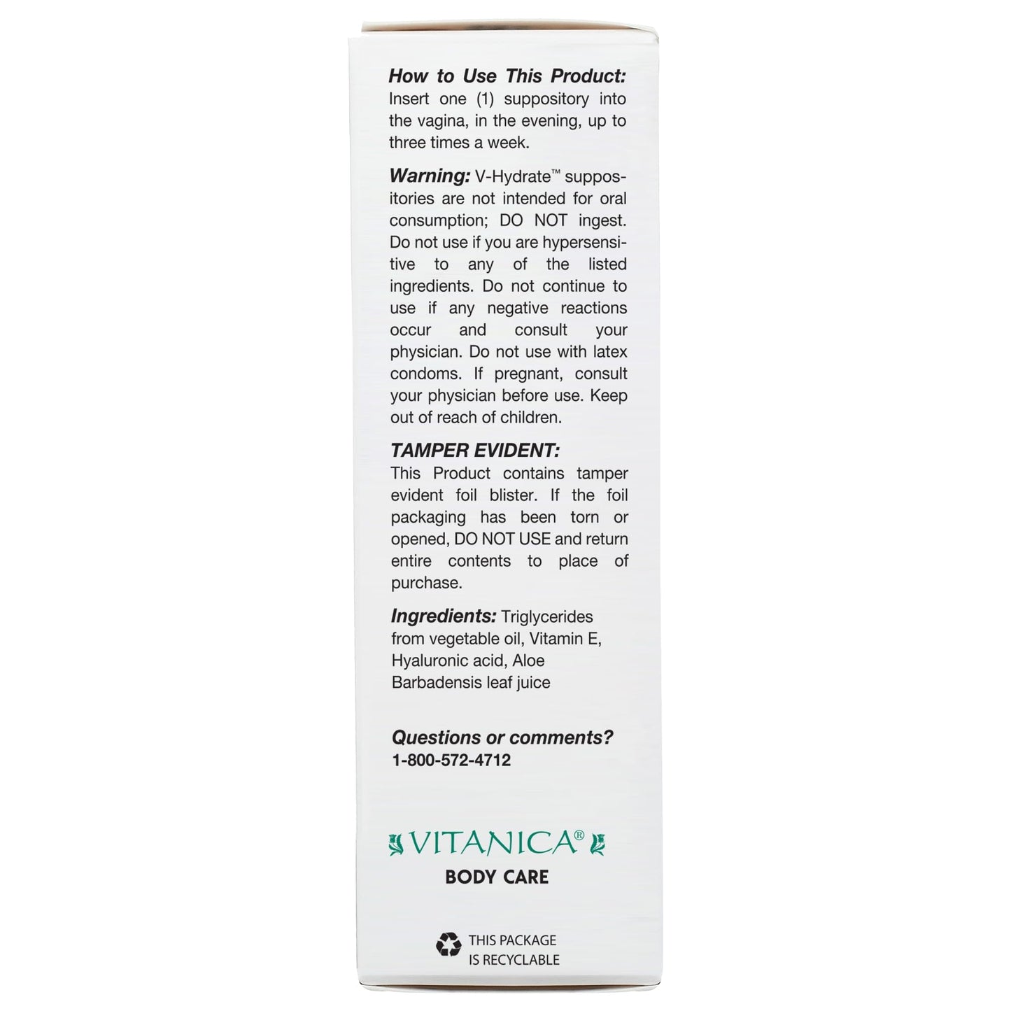 Vitanica V-Hydrate, Hyaluronic Acid Vaginal Suppositories for Comfort and Vaginal Hydration with Aloe Vera and Vitamin E, Hormone-Free & Drug-Free, Vegan, 2 Month Supply, 24 Count VitanicaBuy Supplements Australia