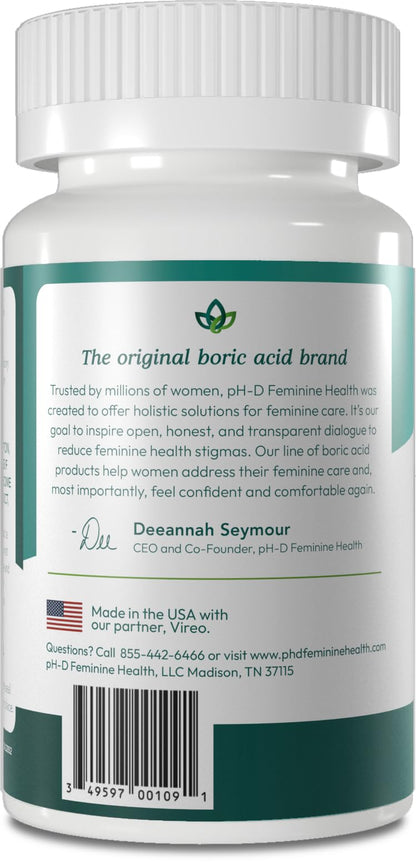 pH-D Feminine Health - 600 mg Boric Acid Suppositories - Woman Owned - for Vaginal Odor Use - 36 Count pH-D Feminine Health SupportBuy Supplements Australia