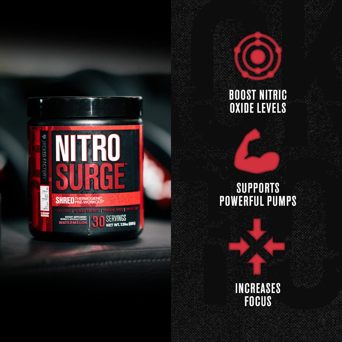 Jacked Factory Nitrosurge Pre-Workout in Blueberry Lemonade & Watermelon Nitrosurge Shred Thermogenic Pre-Workout for Men & Women