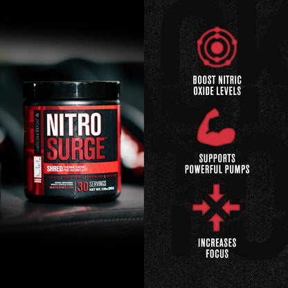 Jacked Factory Nitrosurge Pre-Workout in Arctic White & Watermelon Nitrosurge Shred Thermogenic Pre-Workout for Men & Women