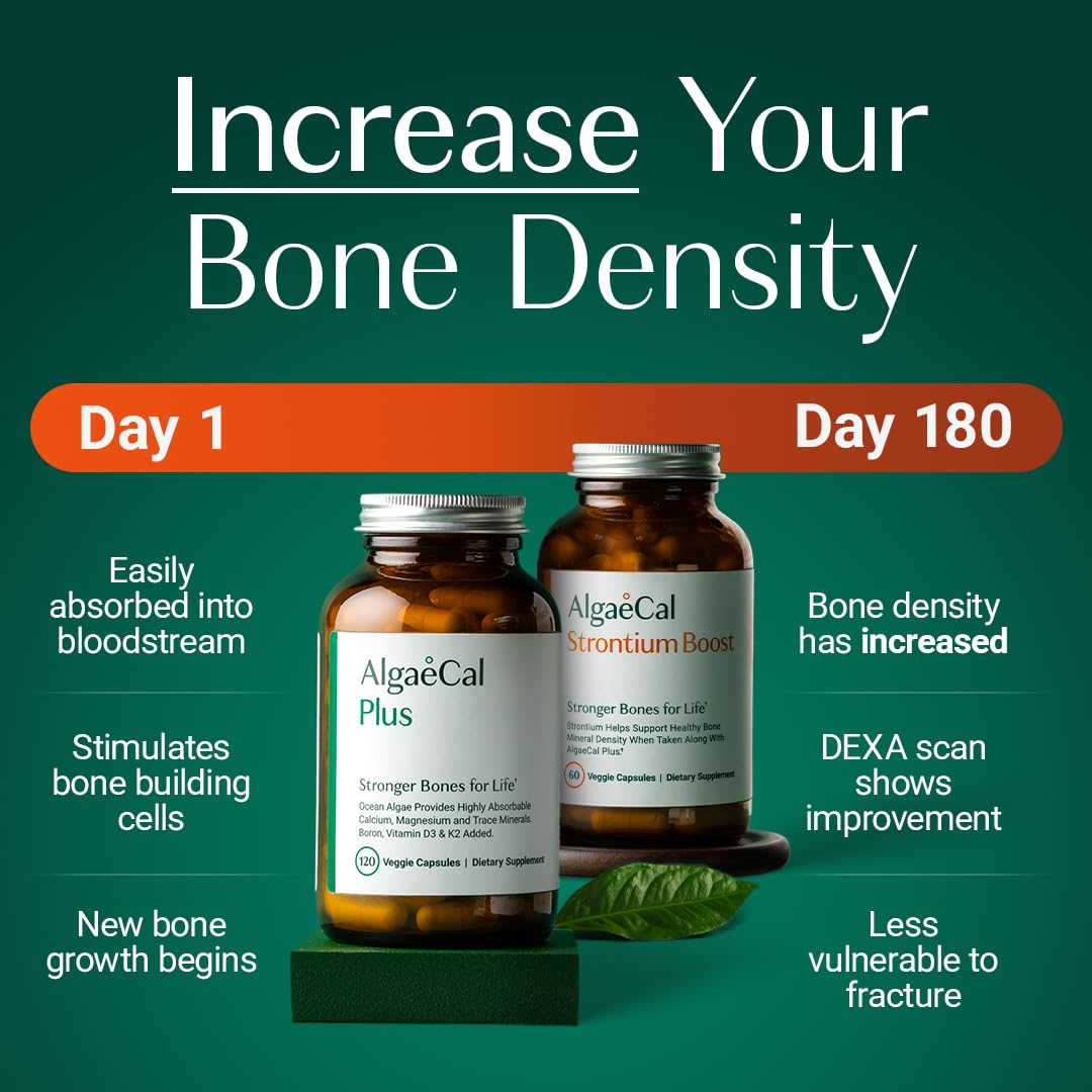 AlgaeCal - Bone Builder Pack for Bone Density Increase, Clinically Supported Plant Based Calcium Supplement & Strontium, Vitamins K2 (100mg), D3 (1600 IU), Magnesium & 16 Essential nutrients ALGAECALBuy Supplements Australia
