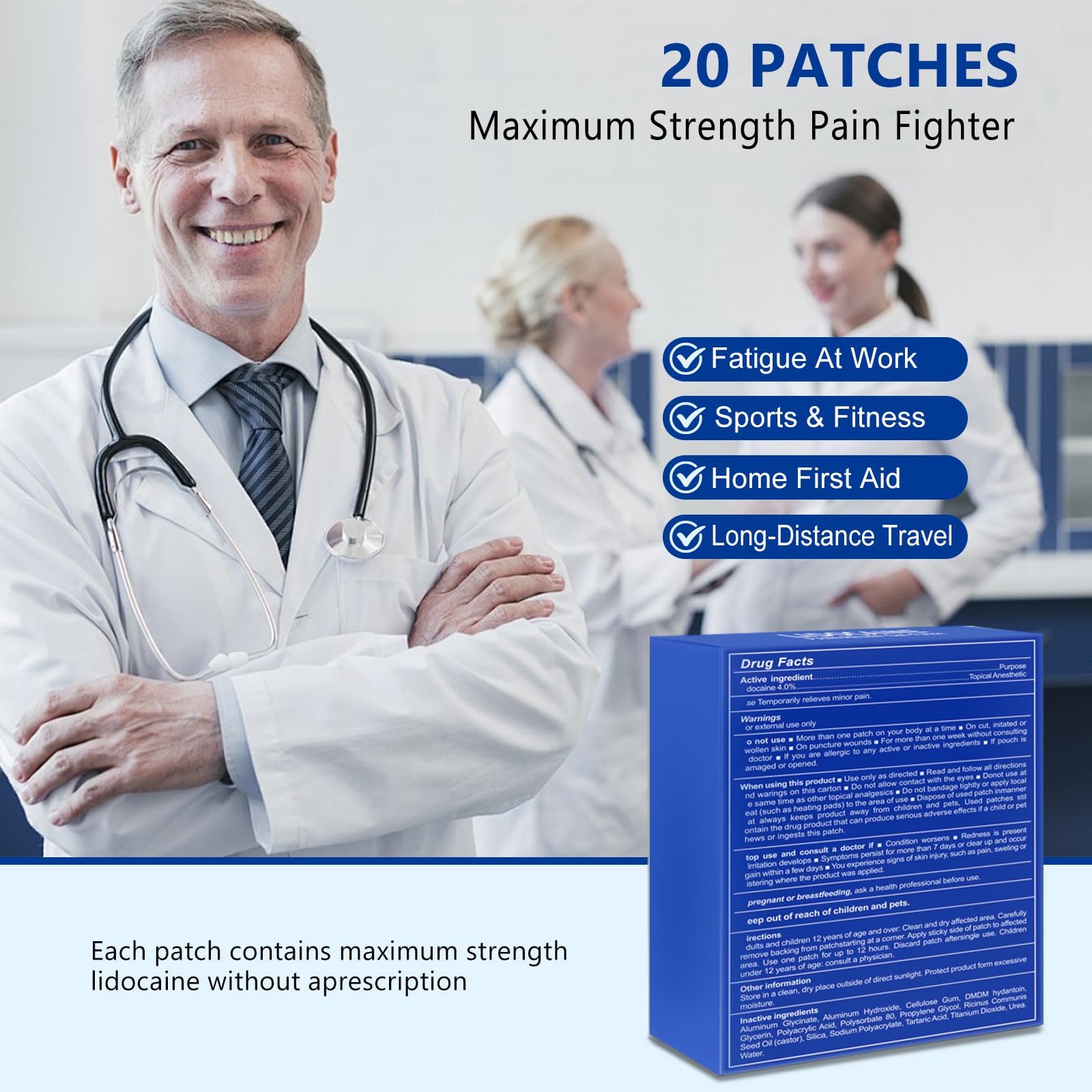 KIbabyDI Professional Lidocaine Pain Relief Patches - 20 Count | 4% Medicated Gel Patches for Targeted Joint & Muscle Comfort | Long-Lasting 12-Hour Relief, Ultra-Flexible Design -lb265 KIbabyDIBuy Supplements Australia
