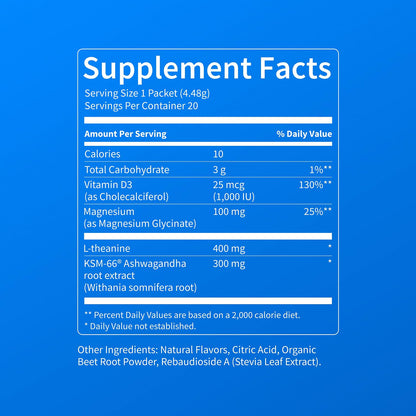 Nello Supercalm Powdered Drink Mix, Cortisol Reducer and Sleep Aid Supplement, L Theanine, Ksm-66 Ashwagandha, Magnesium Glycinate, Vitamin D 3, No Sugar, Non GMO
