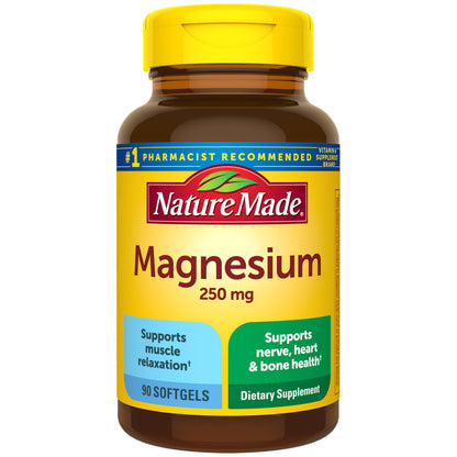 Nature Made Magnesium 250 mg, Magnesium Supplements for Men and Women, Support for Muscle, Heart, Bone and Nerve Health, 90 Softgels, 90 Day Supply Nature MadeBuy Supplements Australia