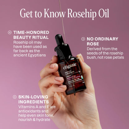 Cliganic Organic Rosehip Seed Oil for Face, 100% Pure | Natural Cold Pressed Unrefined Non-GMO | Carrier Oil for Skin, Hair & Nails