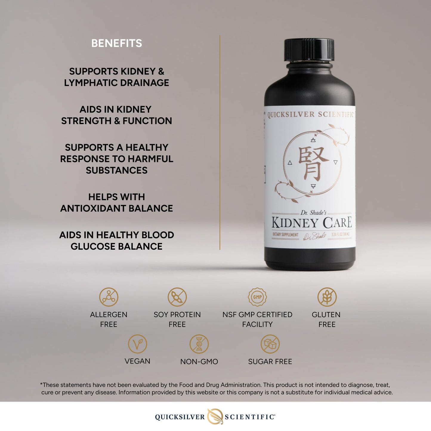 Quicksilver Scientific Kidney Care - Kidney Cleanse & Lymphatic Drainage Supplements - Astragaloside IV Extract, Zhu Ling, Goldenrod, Ferulic Acid, He Shou Wu & Dandelion Leaf (3.38oz / 100ml) Quicksilver ScientificBuy Supplements Australia