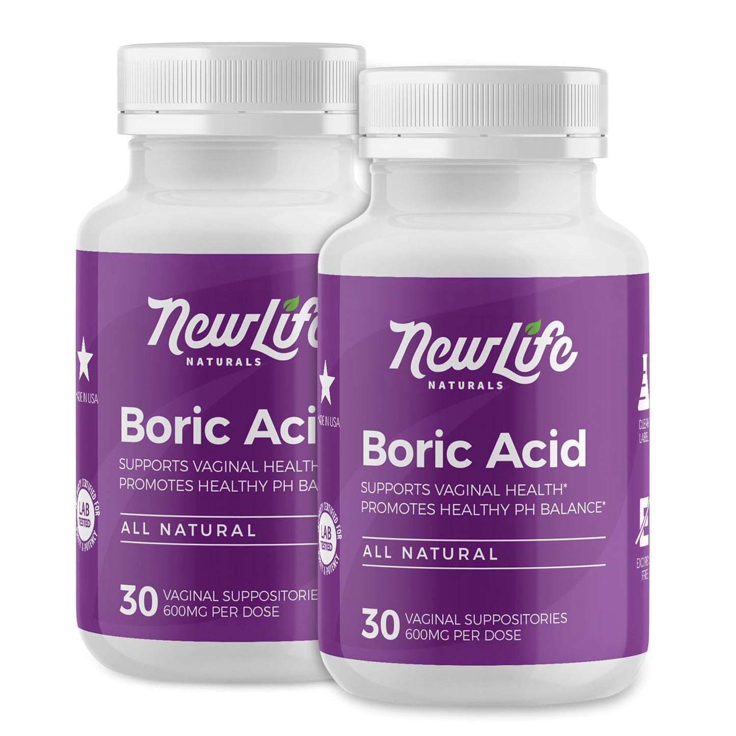 NewLife Naturals Boric Acid Suppositories for Women - 600mg | pH Balance Pills | Feminine Care | 2 Pack (60 Capsules) | Made in USA NewLife NaturalsBuy Supplements Australia