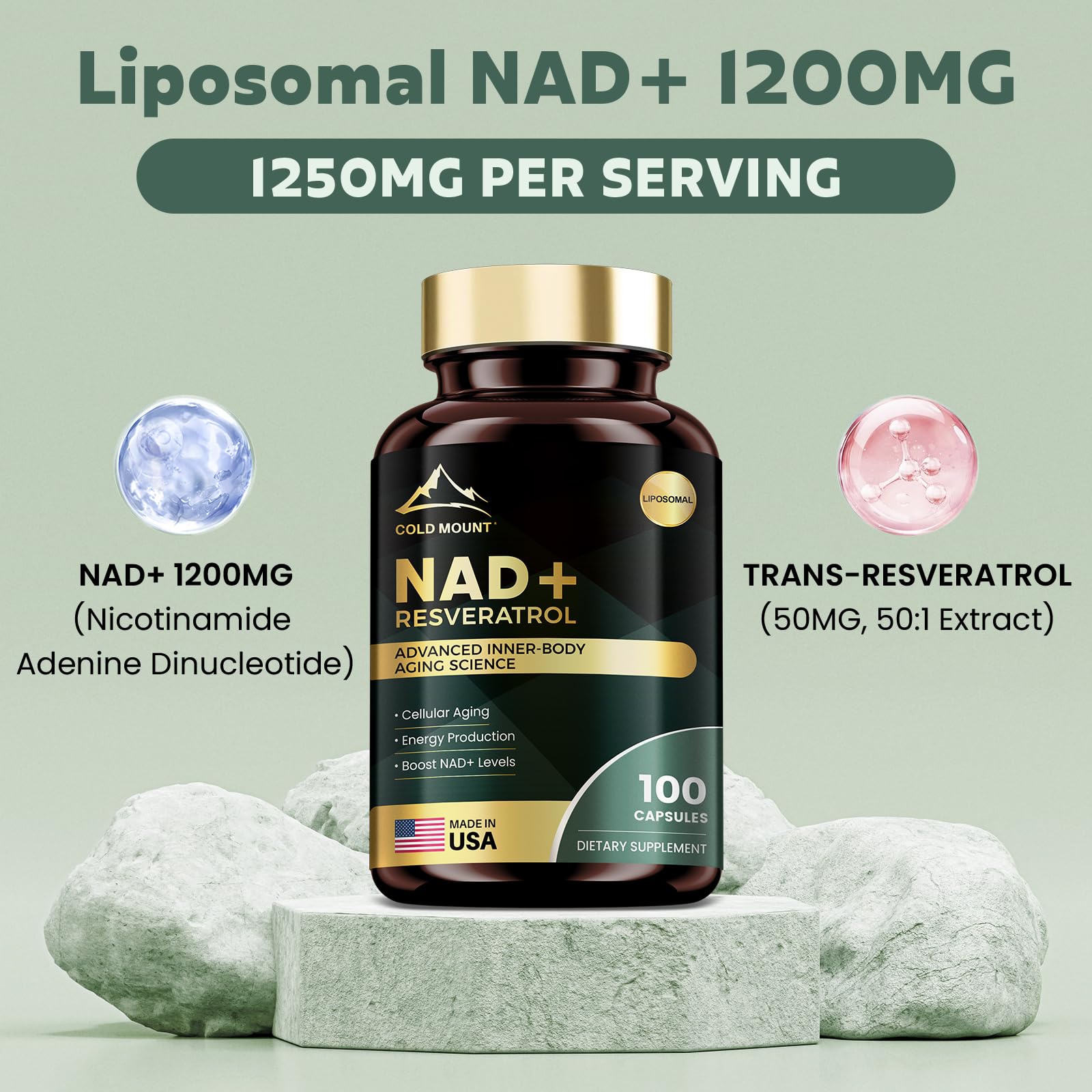 MEGNETA Liposomal NAD+ Supplement 1200mg with Trans Resveratrol - Boost NAD+ Levels, Energy & Anti-Aging Support - Vegan, 100 Capsules MEGNETABuy Supplements Australia
