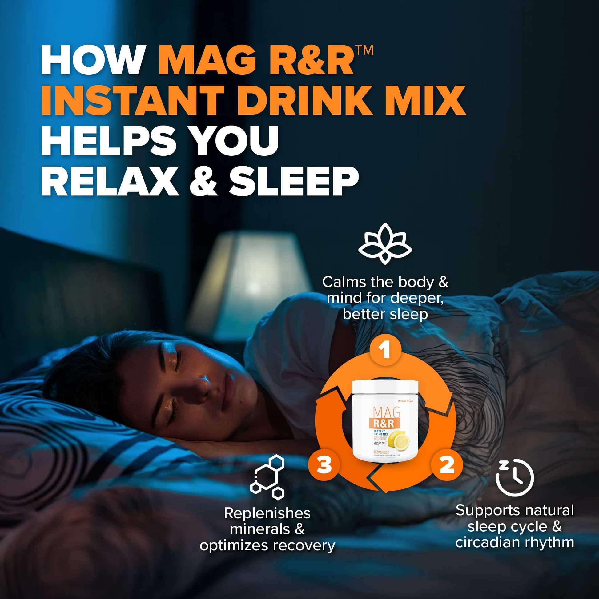 SaltWrap Mag R&R Instant Drink Mix - Sugar-Free Nighttime Magnesium Glycinate Powder with Stevia & FiberSMART® - Muscle Cramp & Leg Cramps Relief, Sleep & Relaxation Support - 30 Servings SaltWrapBuy Supplements Australia
