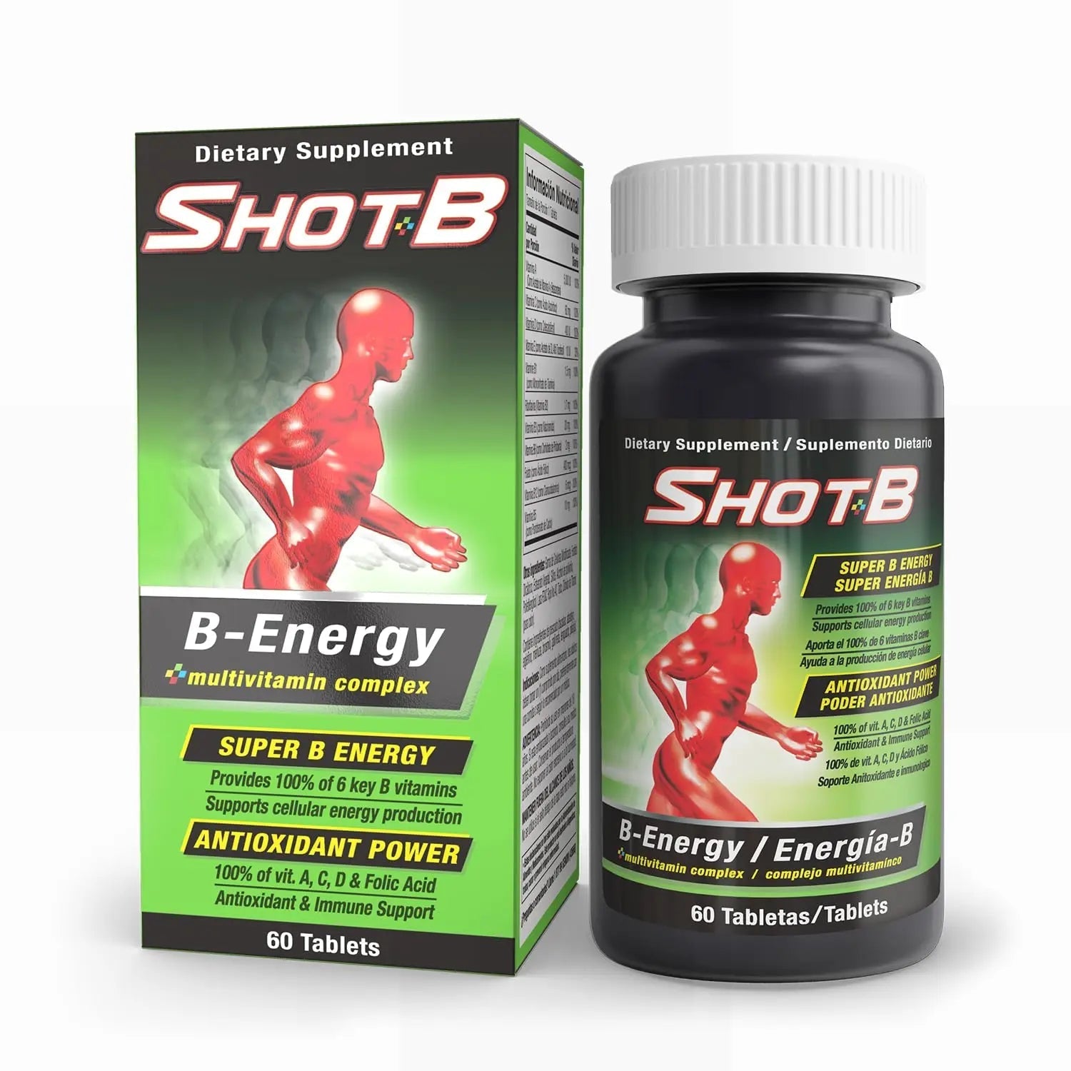 Shot B Multivitamin Complex, B-Energy, Vitamin B Complex with Antioxidant Support, B Complex Vitamins with A, C, D, E & Folic Acid Shot B