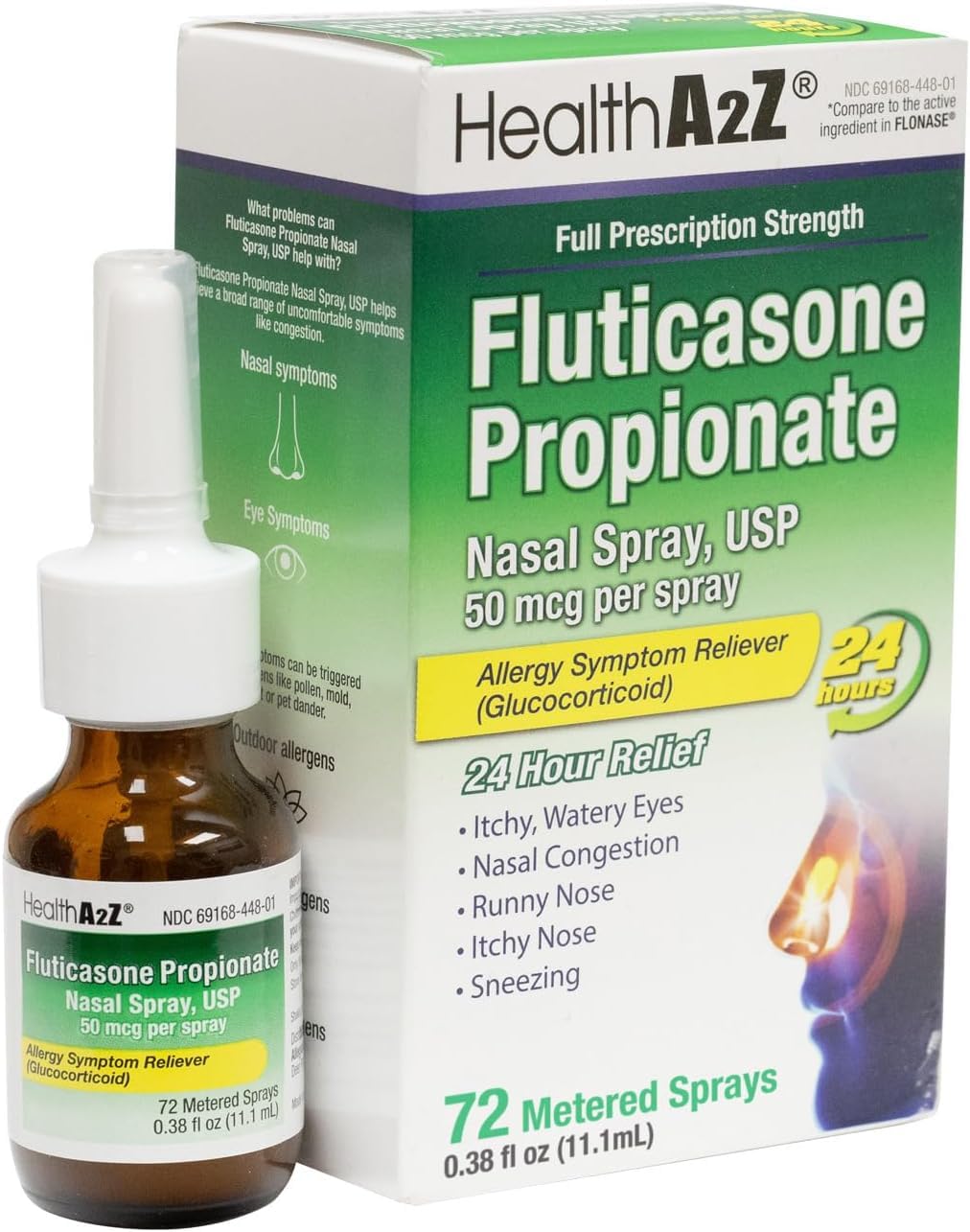 HealthA2Z® Allergy Relief, Fluticasone Propionate 50mcg, Nasal Spray, 24-Hour Allergy Relief, Nasal Decongestant, Dye Free, 72 Sprays (0.38 fl oz) HealthA2Z buy supplements Au