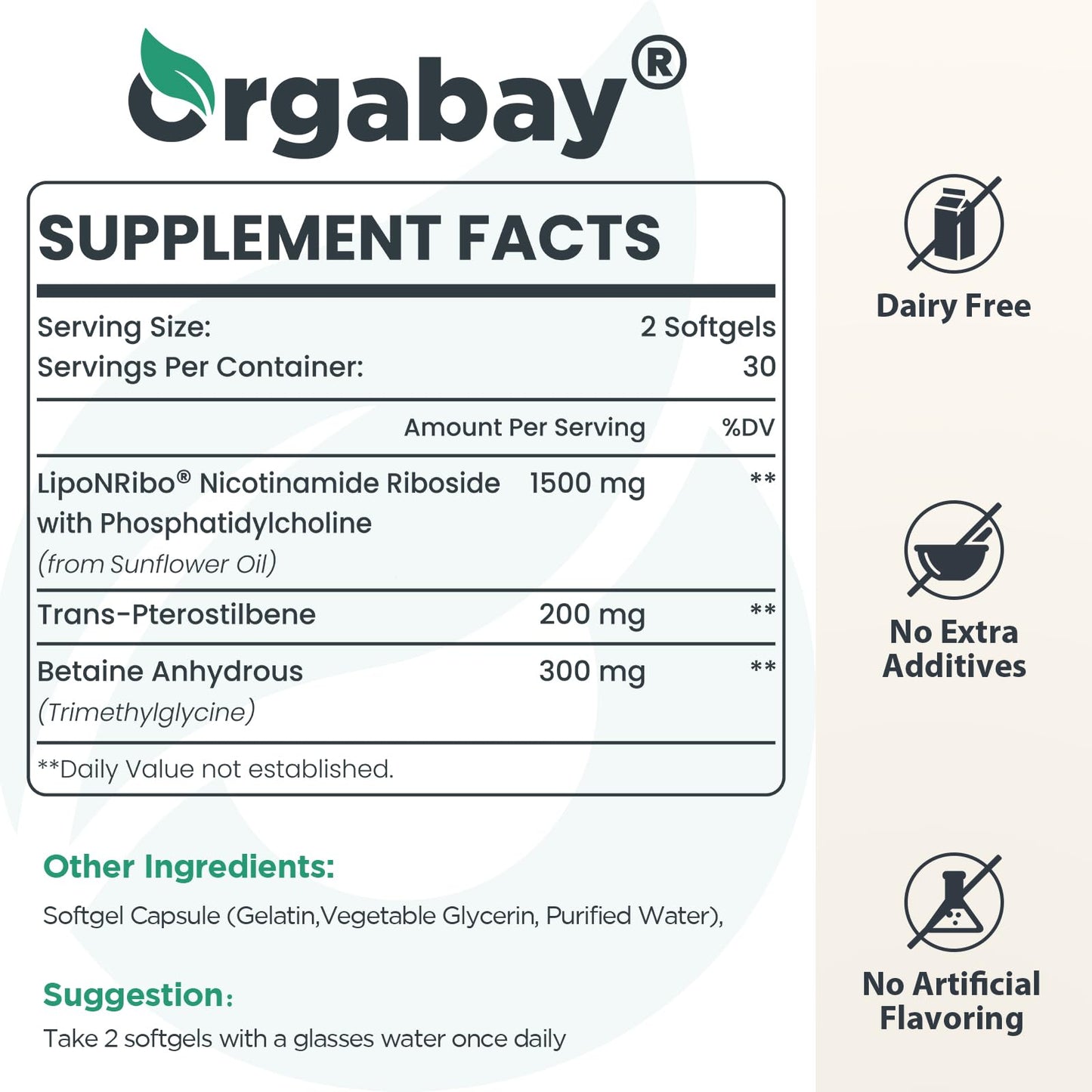 Orgabay Liposomal NAD+ Supplement 500 mg, High Absorption, Boost NAD+ with TMG 250 mg, Actual NAD Plus More Efficient Than Nicotinamide Riboside, Support Cellular Energy, Healthy Aging | 60 Softgels OrgabayBuy Supplements Australia