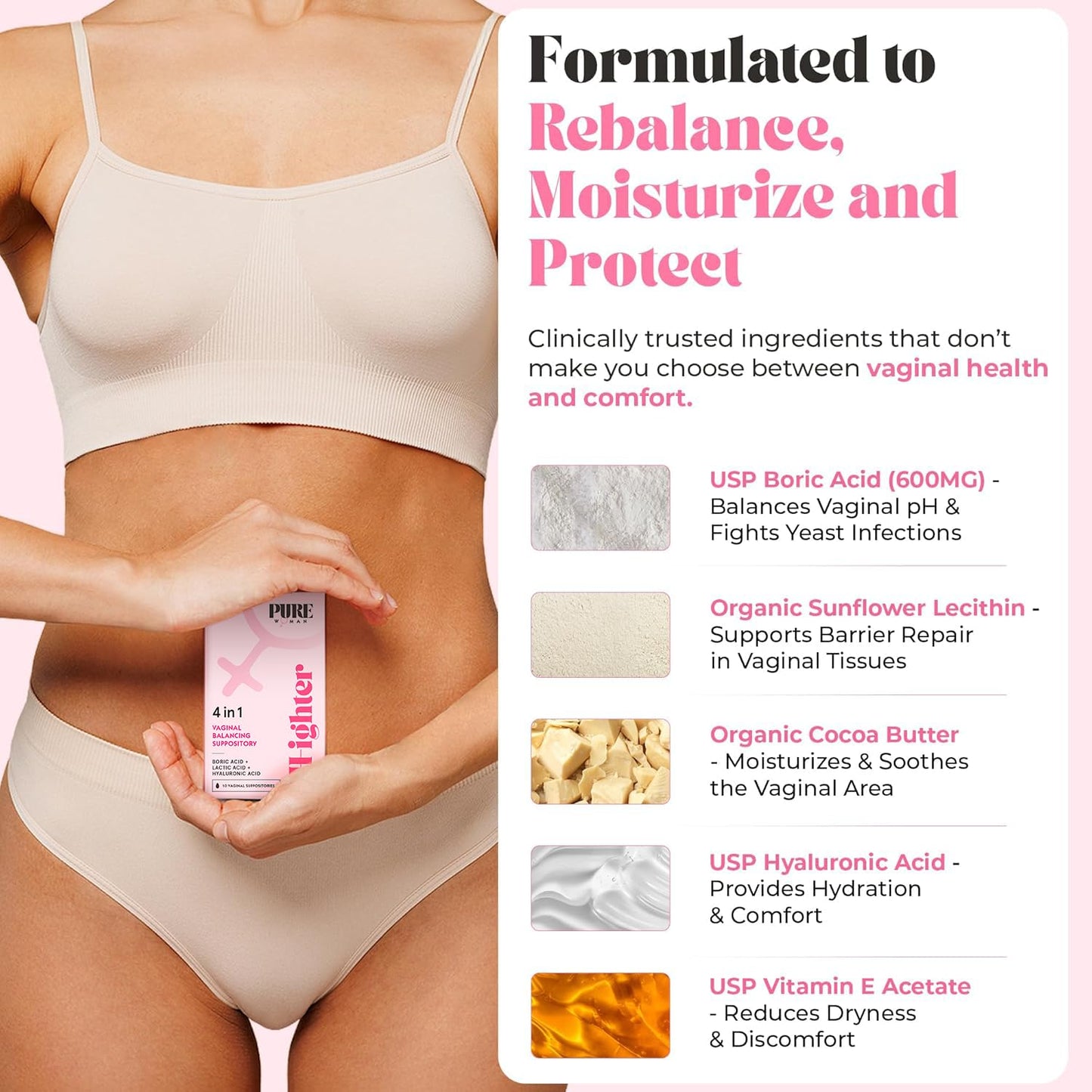 PURE WOMAN - pH-ighter Vaginal Boric Acid Suppositories for Women - Hyaluronic Acid - 4 in 1 Vaginal Suppositories for Discomfort, Dryness, Odor & pH Balance- Full Vaginal Health Care - 7pk PURE WOMANBuy Supplements Australia