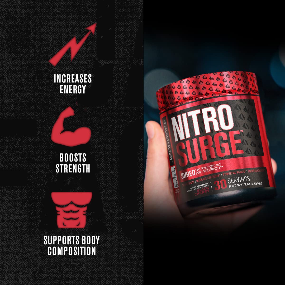 Jacked Factory Nitrosurge Pre-Workout in Blueberry Lemonade & Watermelon Nitrosurge Shred Thermogenic Pre-Workout for Men & Women