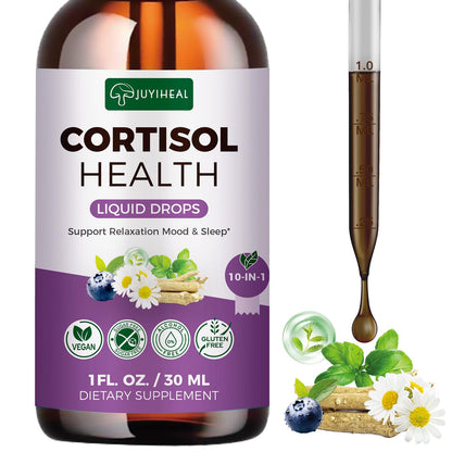JUYIHEAL Cortisol Supplements, 10 in 1 Cortisol Detox Manager Reducer Hormone Balance Liquid Drops with Ashwagandha, Magnesium, L-theanine JUYIHEALBuy Supplements Australia