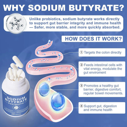 Sodium Butyrate Supplement – Postbiotic for Gut Health, Supports Digestion, IBS, Leaky Gut & Stomach Comfort – Low Odor, Easy to Swallow, No Side Effects – 100 Vegan Capsules QUBITBuy Supplements Australia