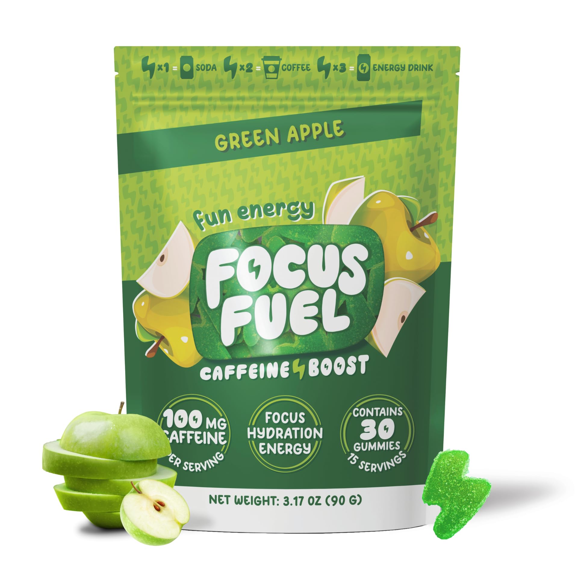 FocusFuel Energy Chews – Green Apple Flavor (15 Servings) – 100mg Caffeine + B12, Magnesium, Alpha GPC – Boost Focus & Energy – No Crash or Jitters FocusFuelBuy Supplements Australia