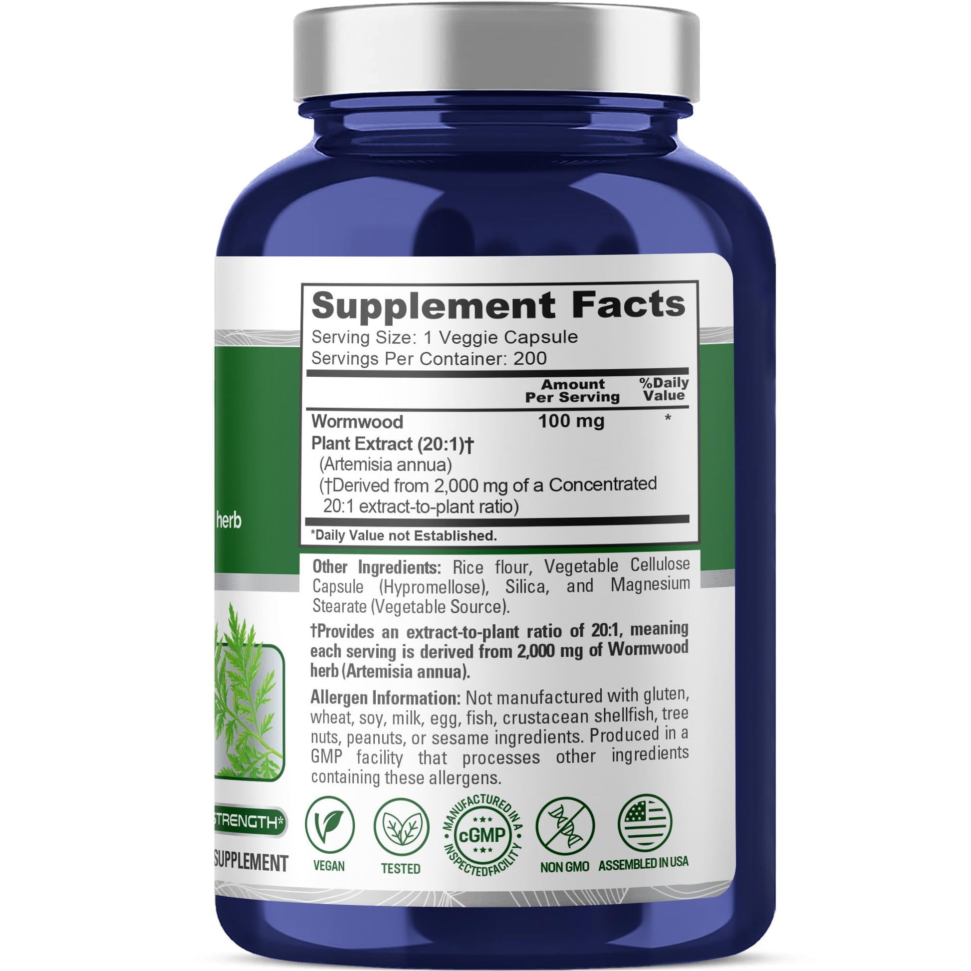 NusaPure Wormwood Capsules 2000mg | Artemisia Annua Herb | 200 Count | Non-GMO & Vegan Supplement NusaPureBuy Supplements Australia