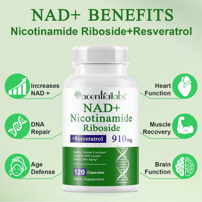 XINSZLIN NAD Supplement, NAD Nicotinamide Riboside Resveratrol 910mg, High Purity NAD Supplement for Healthy Cellular Function, Supports NAD Levels Healthy Skin Aging Dietary Supplement 120 Capsules XINSZLINBuy Supplements Australia