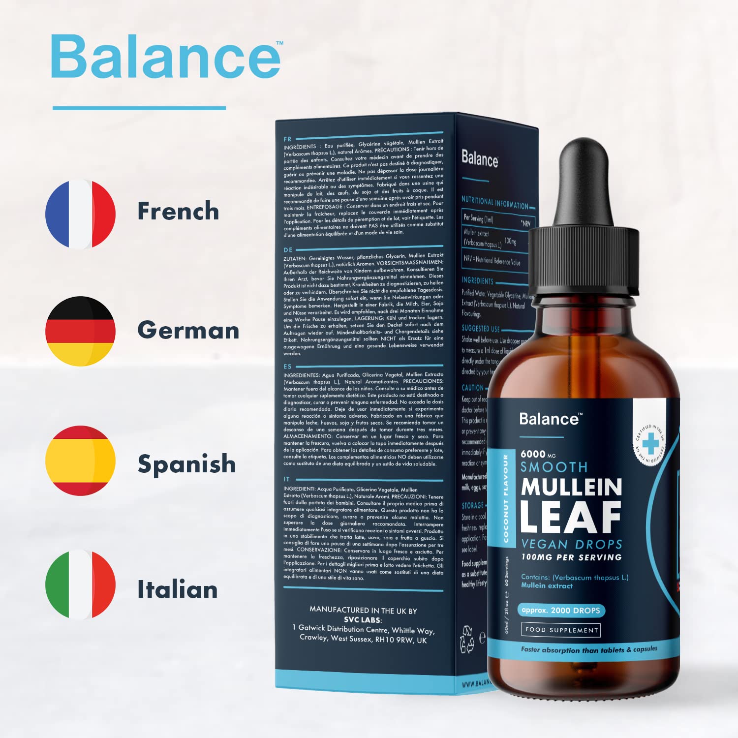 Balance Mullein Leaf Liquid Drops - 60ml for 2 Month Supply - High Strength - Vegan BalanceBuy Supplements Australia