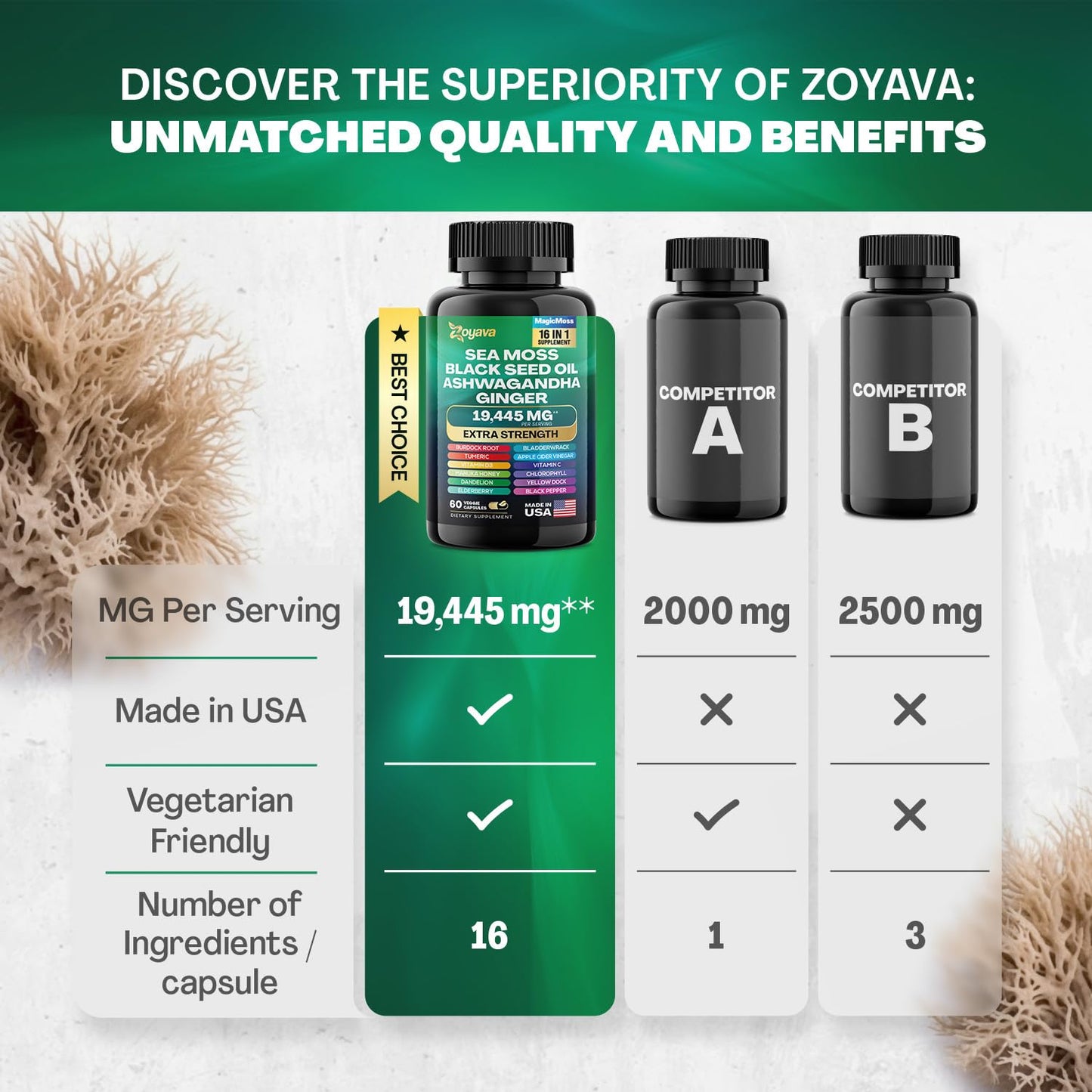 Zoyava Magic Moss Blend Sea Moss 7000mg Ashwagandha 2000mg Black Seed Oil ZoyavaBuy Supplements Australia