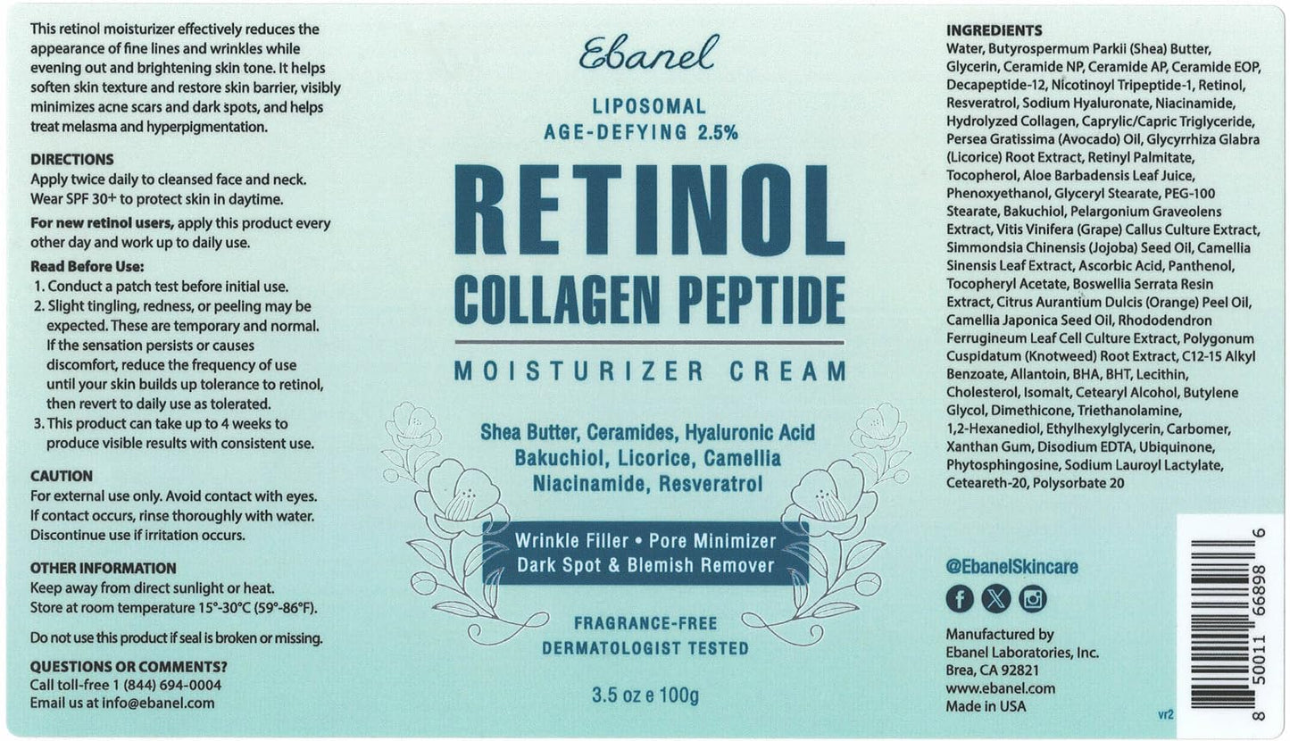 Ebanel Retinol Cream for Face 3.5 oz, Moisturizer with Collagen, Peptides, Ceramides, Hyaluronic Acid, Vitamin C & B5, Firming Anti Aging Face Cream for Wrinkles, Fine Lines, Dark Spots, Day & Night Ebanel buy supplements Au