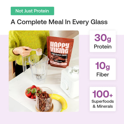 Happy Viking Plant-Based Protein Powder +100 Superfoods Chocolate Meal Replacement Shake, Created by Venus Williams, 30g Plant Protein, 10g Fiber, Vegan, Gluten-Free, Non-GMO,15 Meals