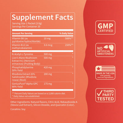 Nello Superfocus Mojito – Nootropic Focus Drink Mix, 20 On-The-Go Packets, Alpha GPC, Lion’s Mane, Rhodiola, Sugar-Free NelloBuy Supplements Australia