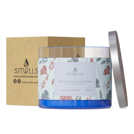 Smells - Odor Eliminator - Premium Soy Wax Jar Scented Candle 12oz. and 16oz. - 100% Cotton Single Wick