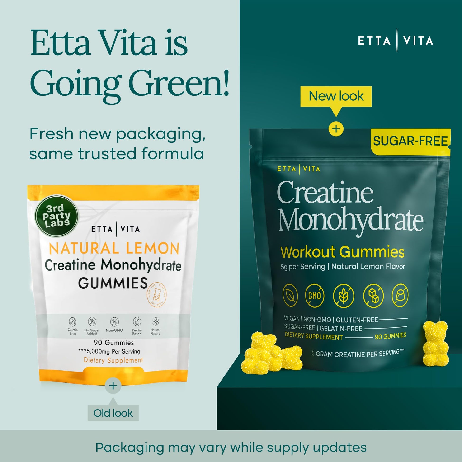 Sugar-Free Creatine Monohydrate Gummies 5gram per Serving, Potent Creatine Gummies for Women & Men, Supplement for Muscle Support, Cellular Energy & Cognitive Function [Lemon Drops Candy Flavor] Etta VitaBuy Supplements Australia